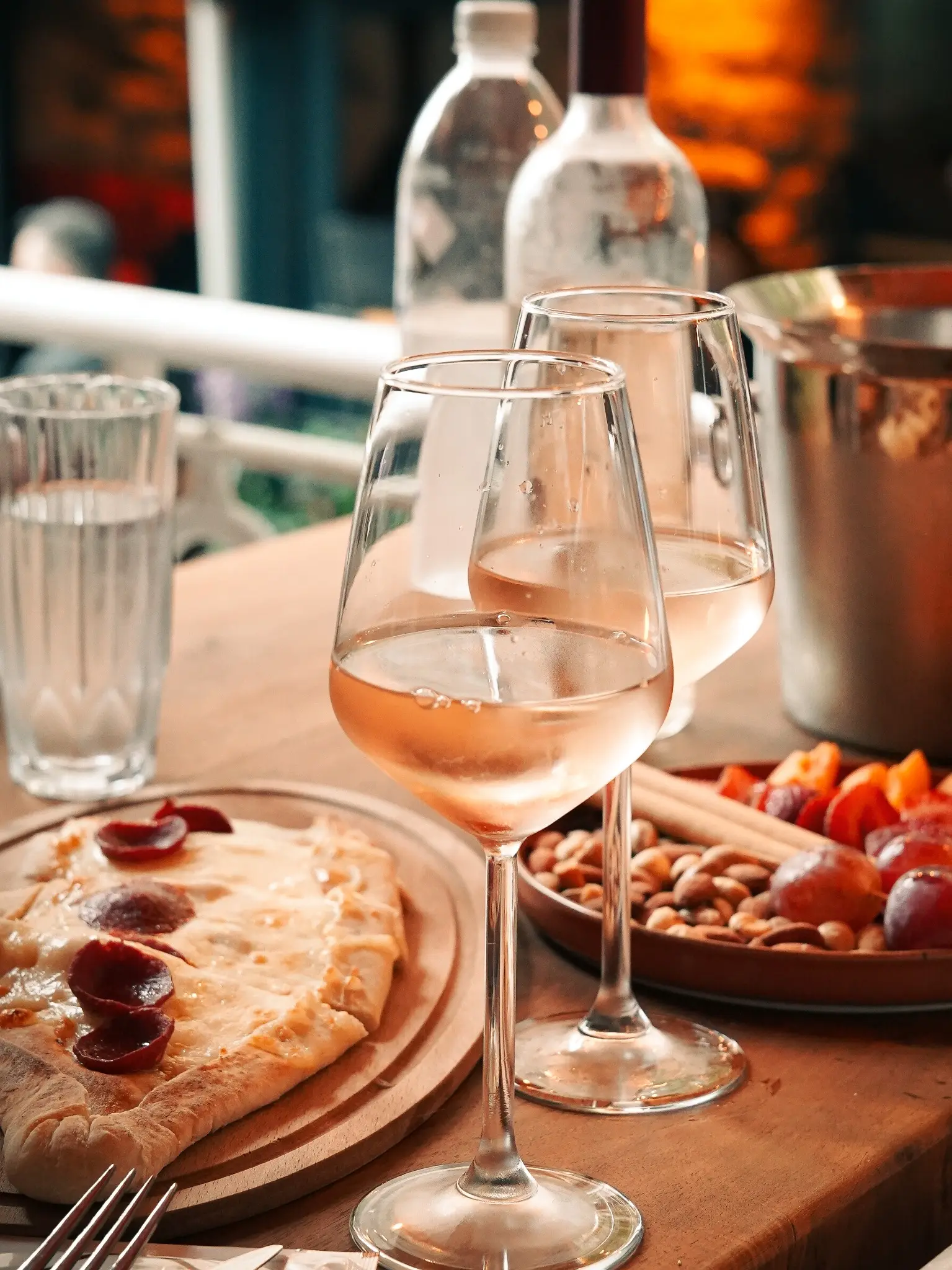 Glass of chilled rose wine served with Turkish pide at Chimney Bistro